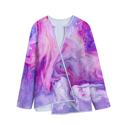 Purple Liquid Marble Print Long Sleeve Short Coat
