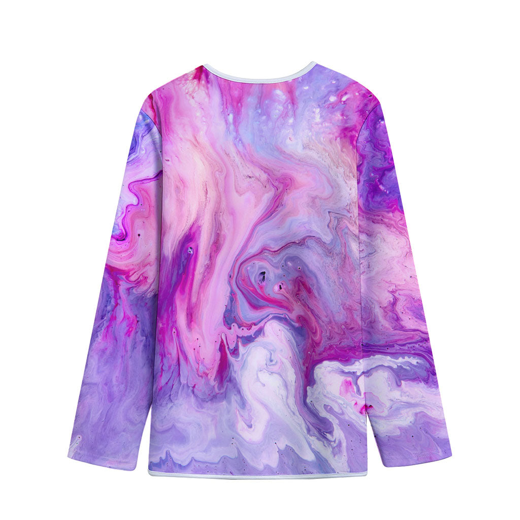 Purple Liquid Marble Print Long Sleeve Short Coat