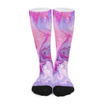 Purple Liquid Marble Print Long Socks