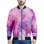 Purple Liquid Marble Print Men's Bomber Jacket