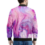 Purple Liquid Marble Print Men's Bomber Jacket