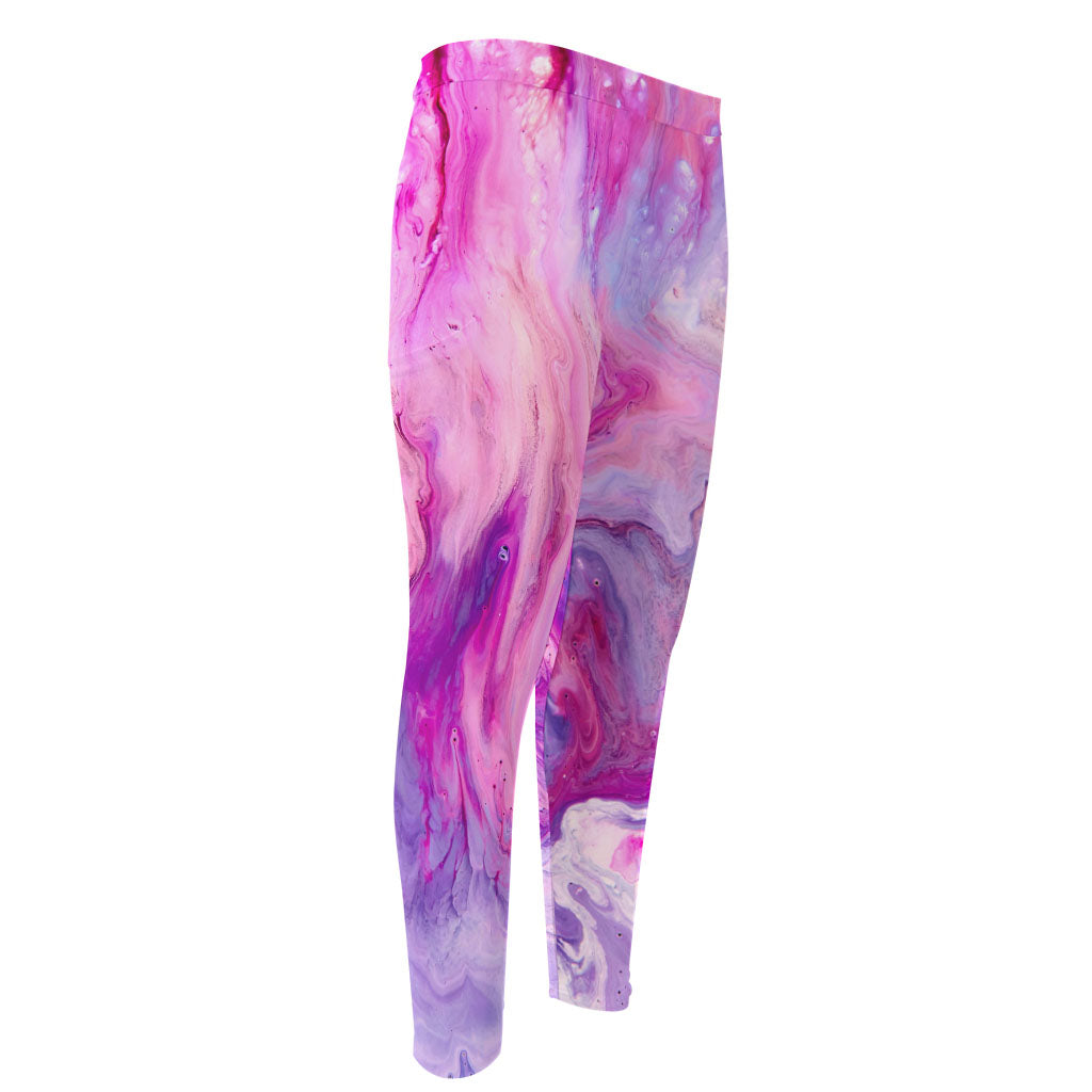 Purple Liquid Marble Print Men's Compression Pants