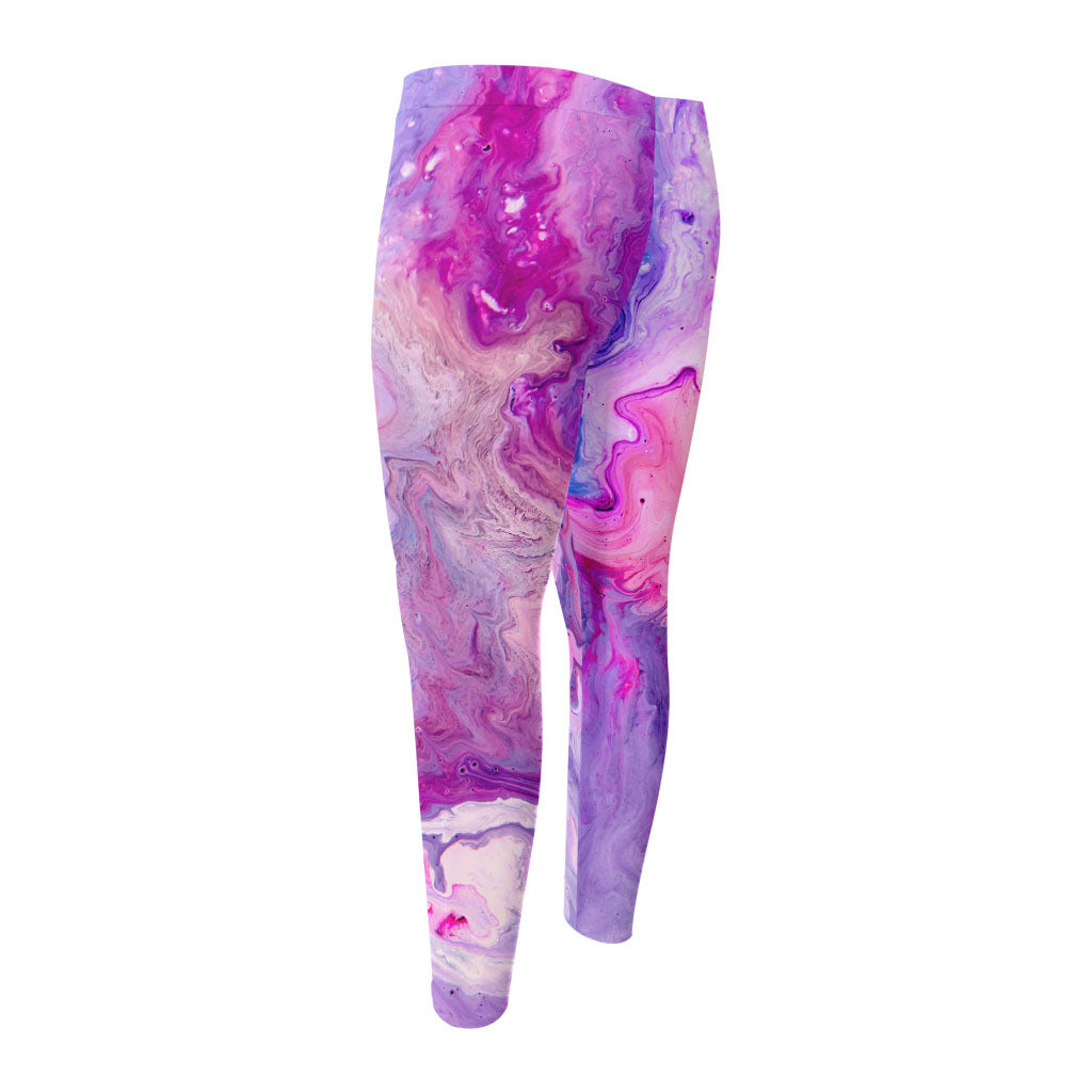 Purple Liquid Marble Print Men's Compression Pants