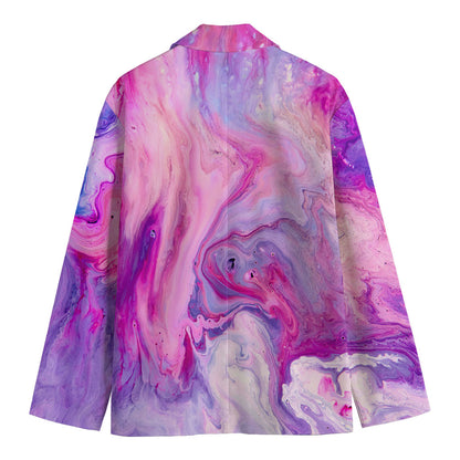 Purple Liquid Marble Print Men's Cotton Blazer