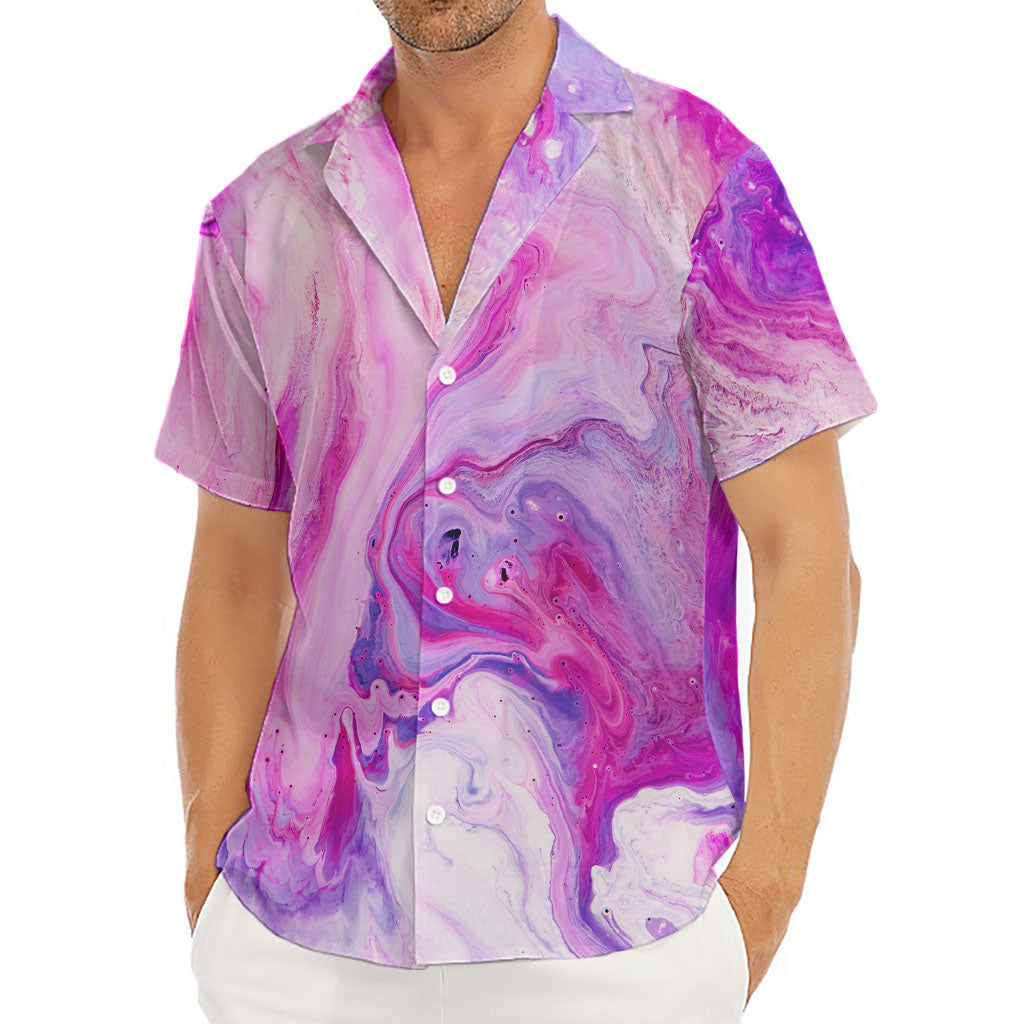 Purple Liquid Marble Print Men's Deep V-Neck Shirt