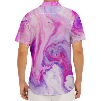 Purple Liquid Marble Print Men's Deep V-Neck Shirt
