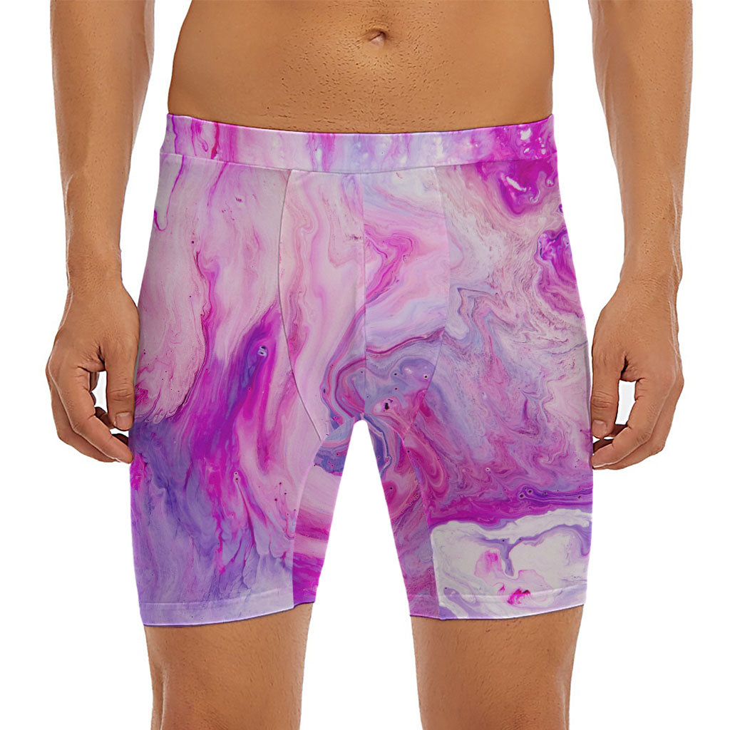 Purple Liquid Marble Print Men's Long Boxer Briefs