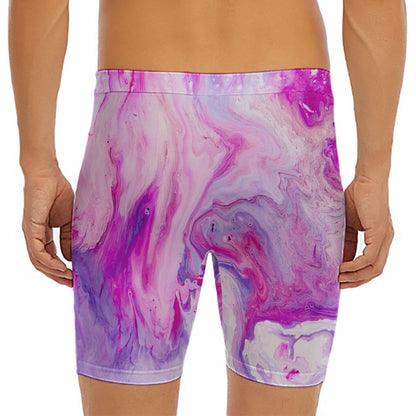 Purple Liquid Marble Print Men's Long Boxer Briefs