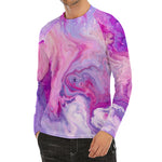 Purple Liquid Marble Print Men's Long Sleeve Rash Guard