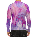 Purple Liquid Marble Print Men's Long Sleeve Rash Guard