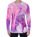 Purple Liquid Marble Print Men's Long Sleeve T-Shirt