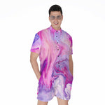 Purple Liquid Marble Print Men's Rompers