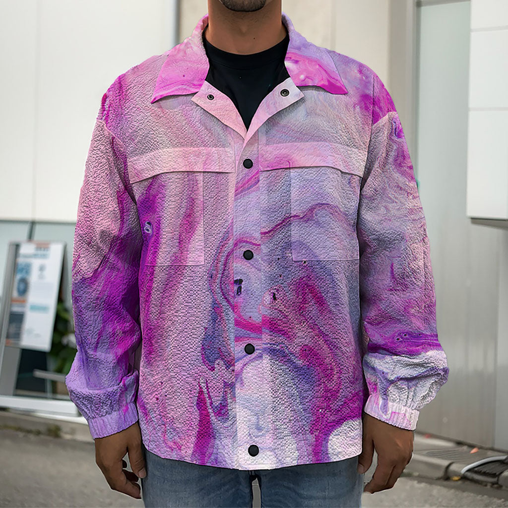 Purple Liquid Marble Print Men's Shirt Jacket