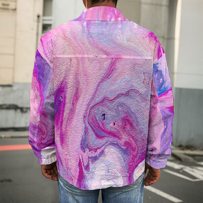 Purple Liquid Marble Print Men's Shirt Jacket