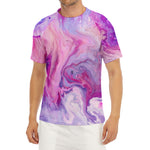 Purple Liquid Marble Print Men's Short Sleeve Rash Guard