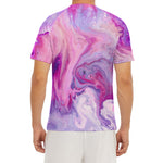 Purple Liquid Marble Print Men's Short Sleeve Rash Guard