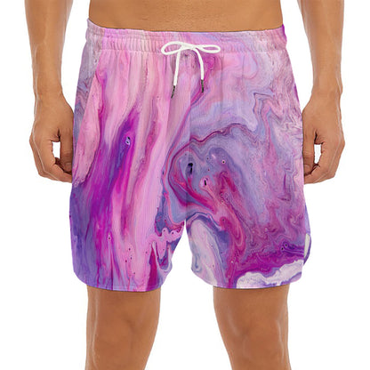 Purple Liquid Marble Print Men's Split Running Shorts