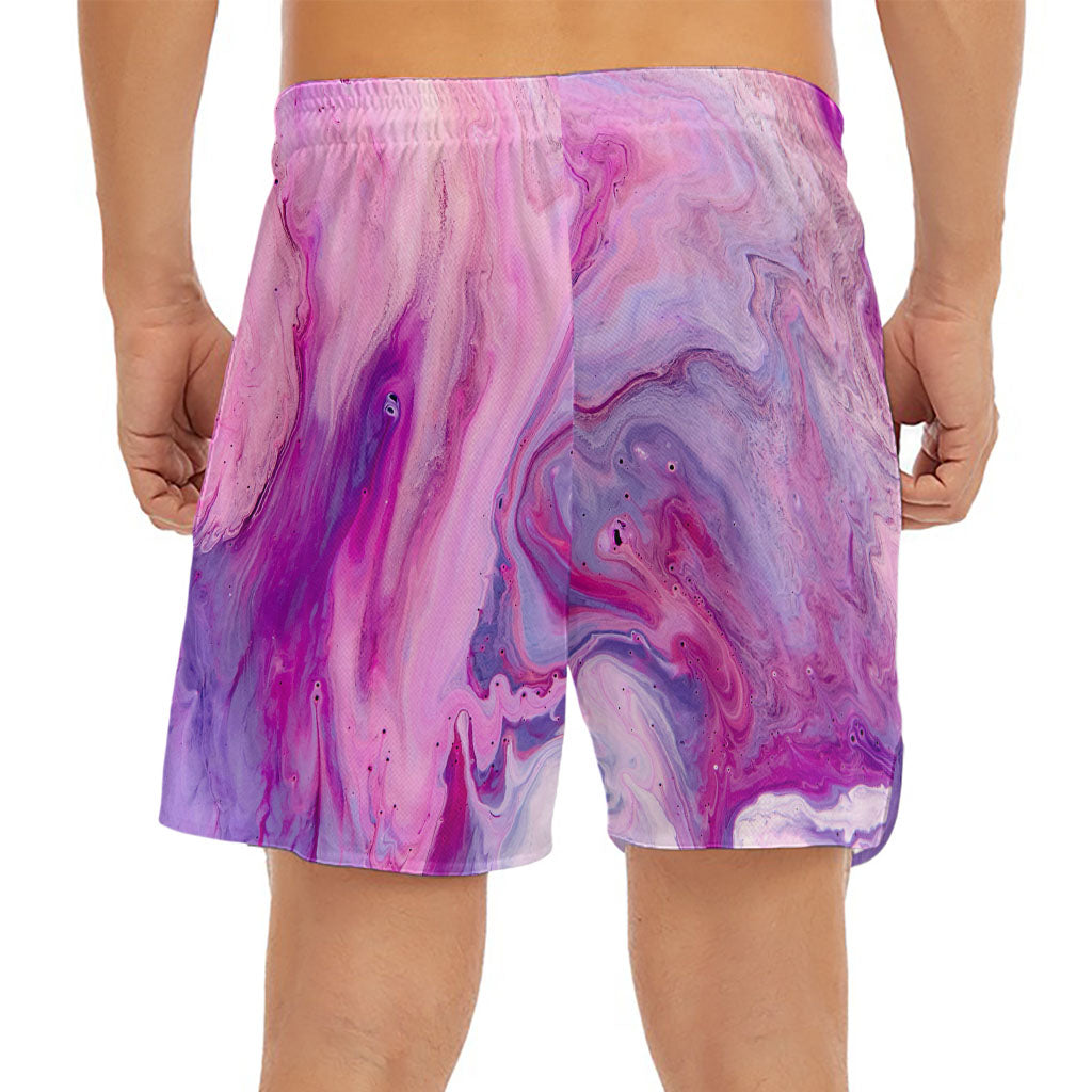 Purple Liquid Marble Print Men's Split Running Shorts
