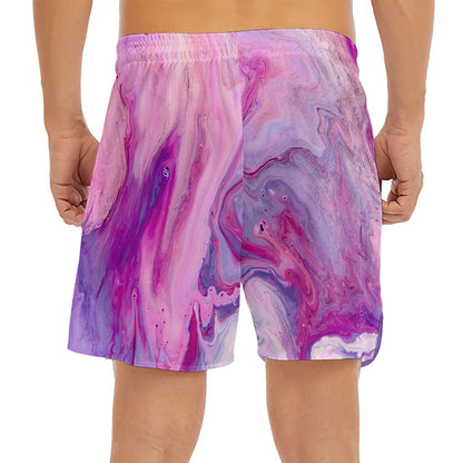 Purple Liquid Marble Print Men's Split Running Shorts
