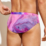 Purple Liquid Marble Print Men's Swim Briefs