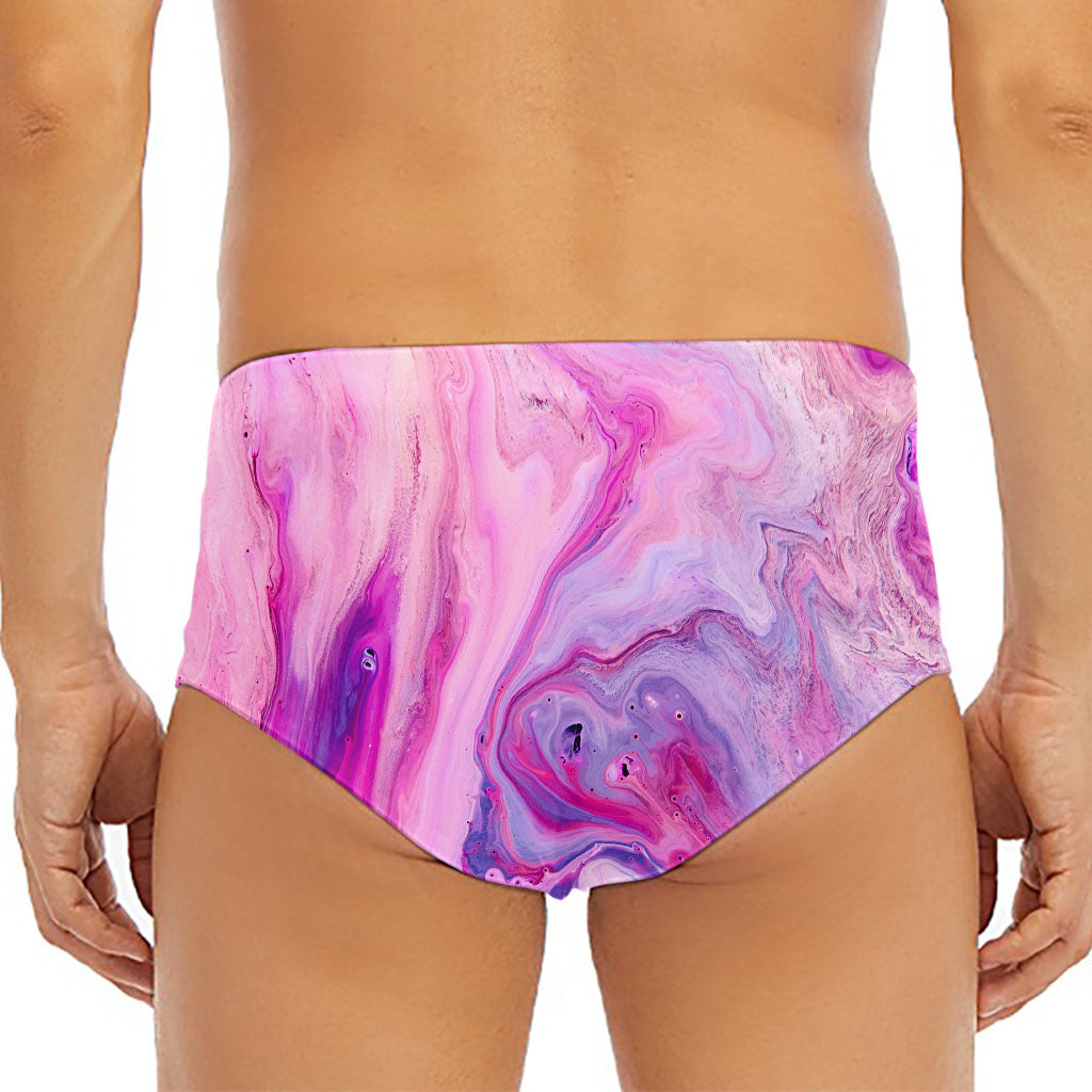 Purple Liquid Marble Print Men's Triangle Swim Briefs