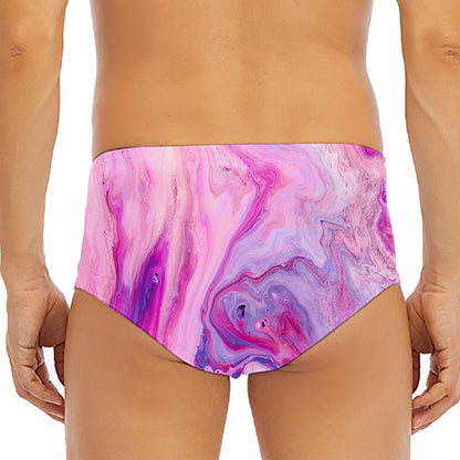 Purple Liquid Marble Print Men's Triangle Swim Briefs