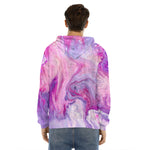 Purple Liquid Marble Print Men's Velvet Pullover Hoodie