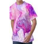 Purple Liquid Marble Print Men's Velvet T-Shirt