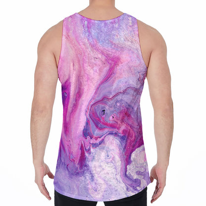 Purple Liquid Marble Print Men's Velvet Tank Top