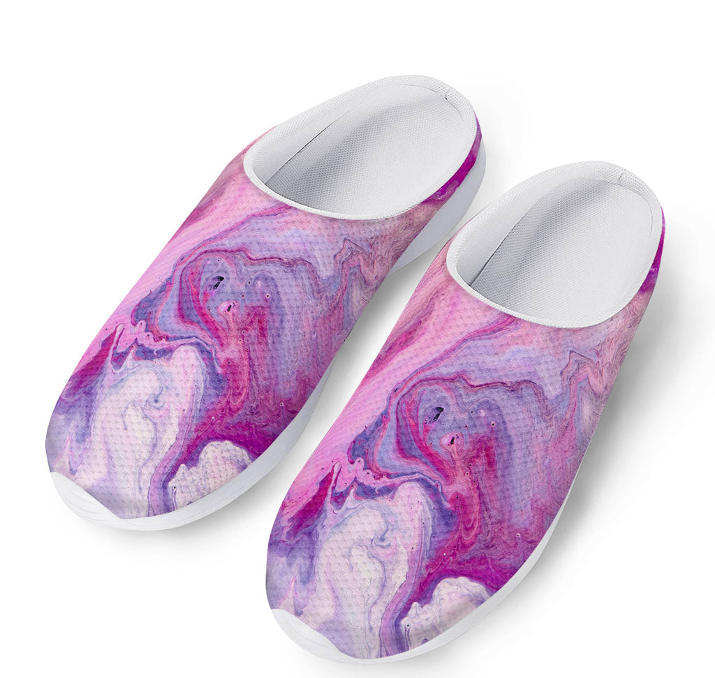 Purple Liquid Marble Print Mesh Casual Shoes