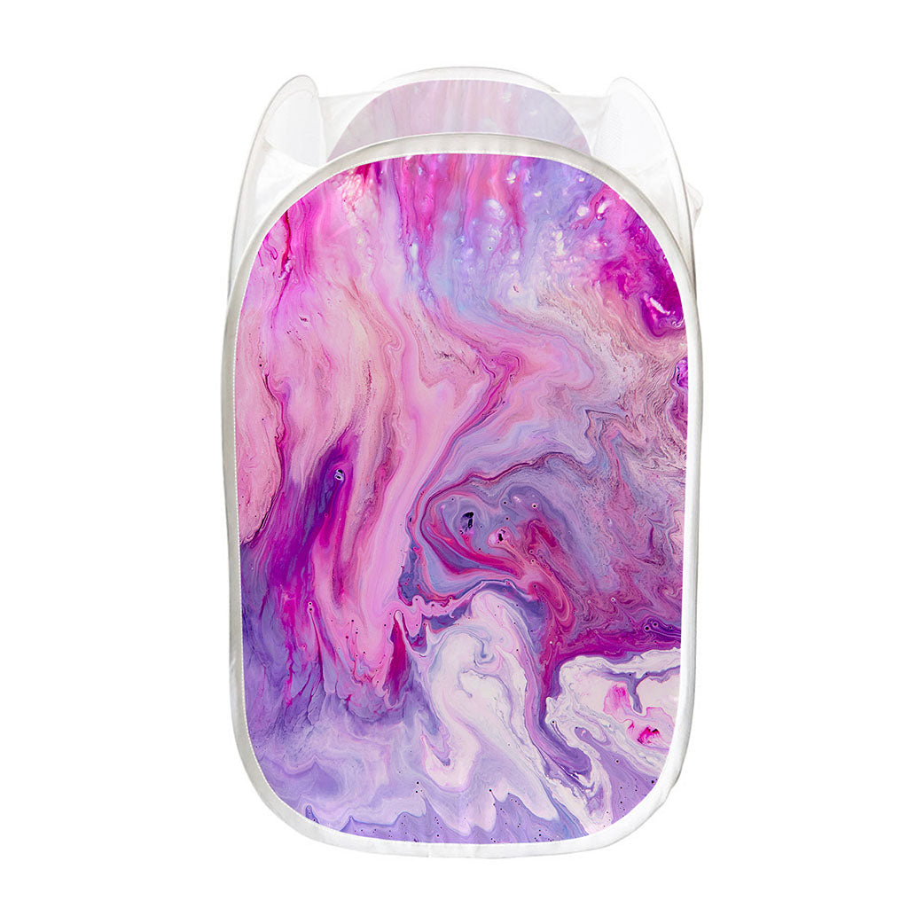 Purple Liquid Marble Print Mesh Laundry Hamper