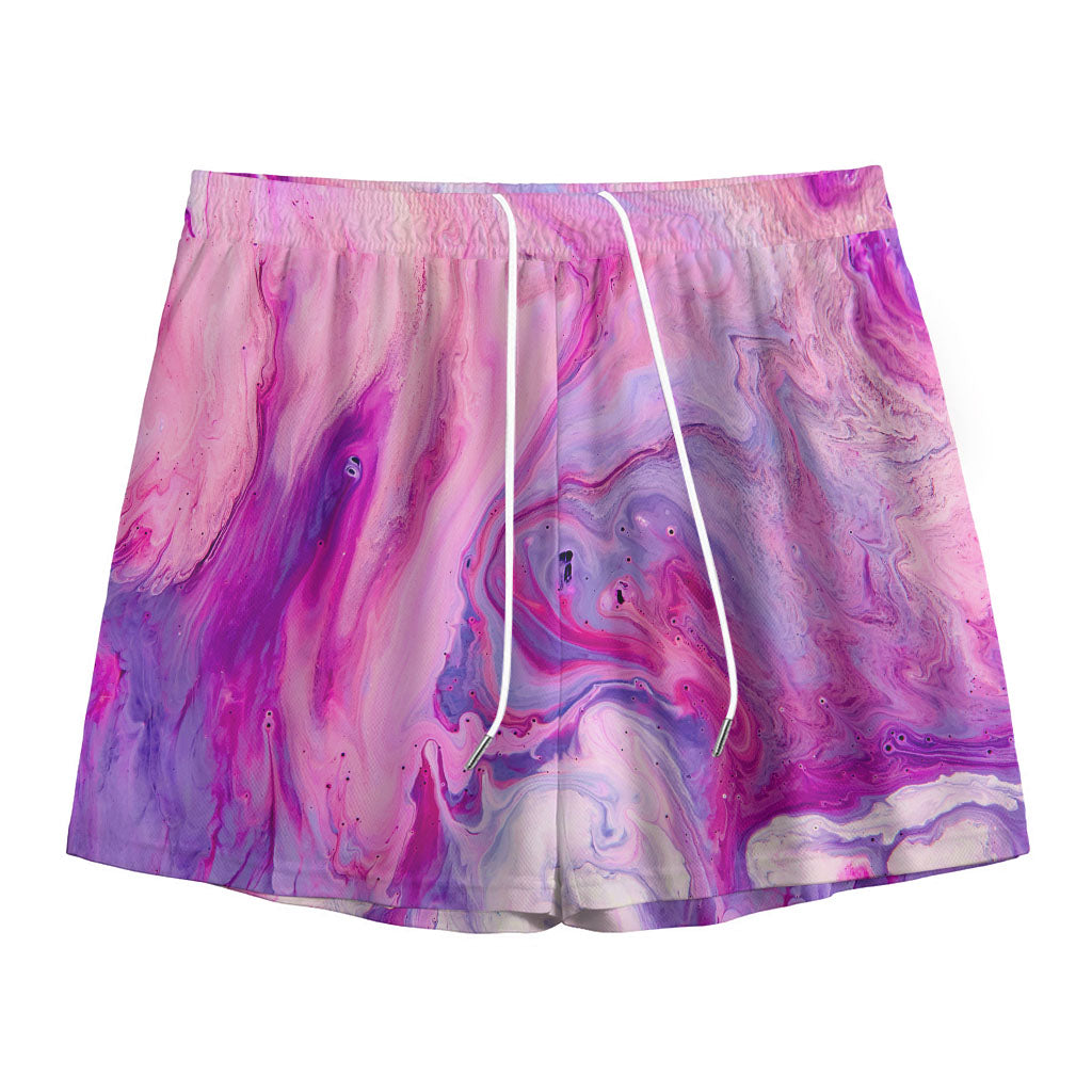 Purple Liquid Marble Print Mesh Shorts