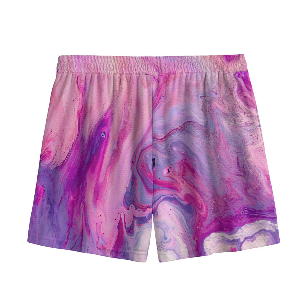 Purple Liquid Marble Print Mesh Shorts