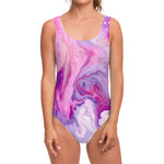 Purple Liquid Marble Print One Piece Swimsuit