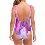 Purple Liquid Marble Print One Piece Swimsuit