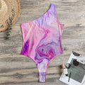 Purple Liquid Marble Print One Shoulder Bodysuit