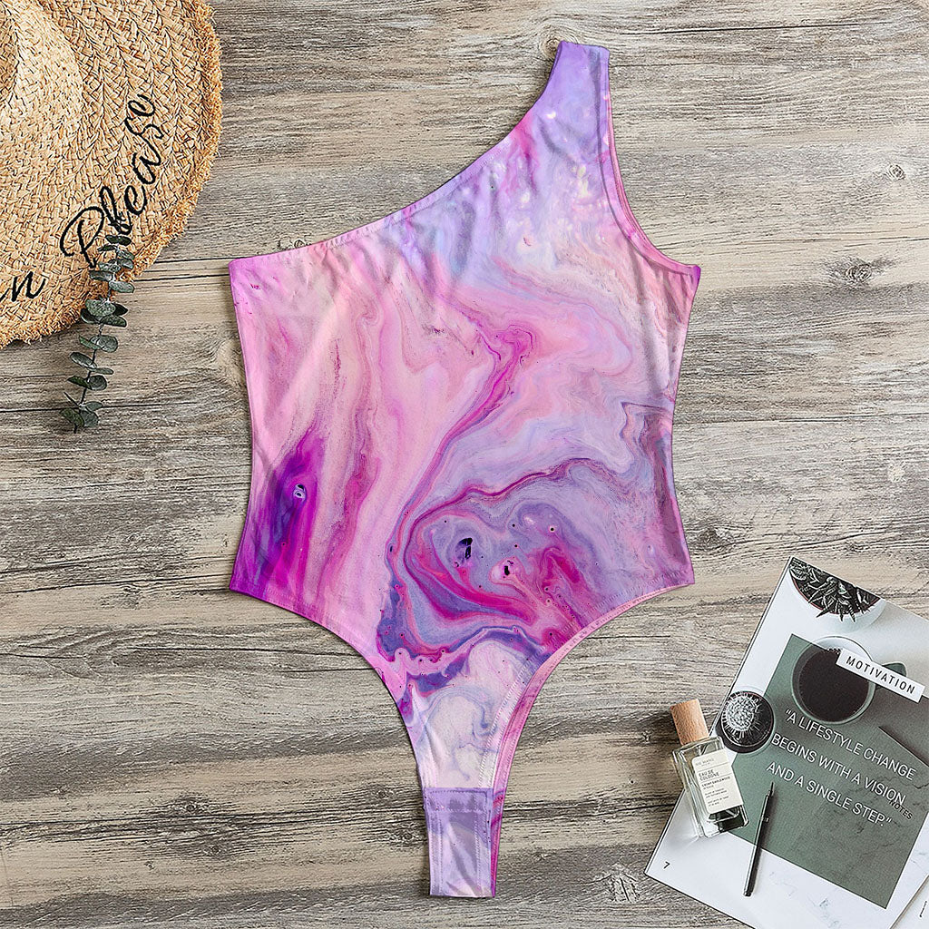 Purple Liquid Marble Print One Shoulder Bodysuit