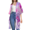 Purple Liquid Marble Print Open Front Beach Cover Up