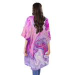Purple Liquid Marble Print Open Front Beach Cover Up