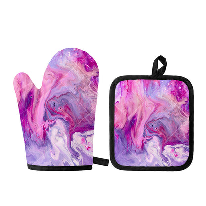 Purple Liquid Marble Print Oven Mitt And Pot Holder Set