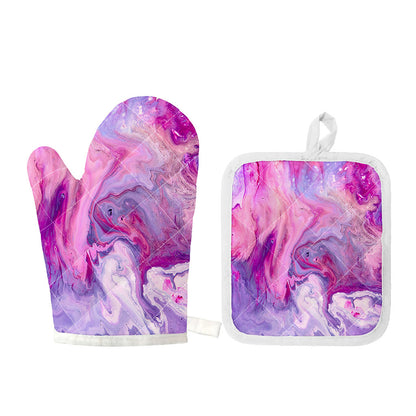 Purple Liquid Marble Print Oven Mitt And Pot Holder Set