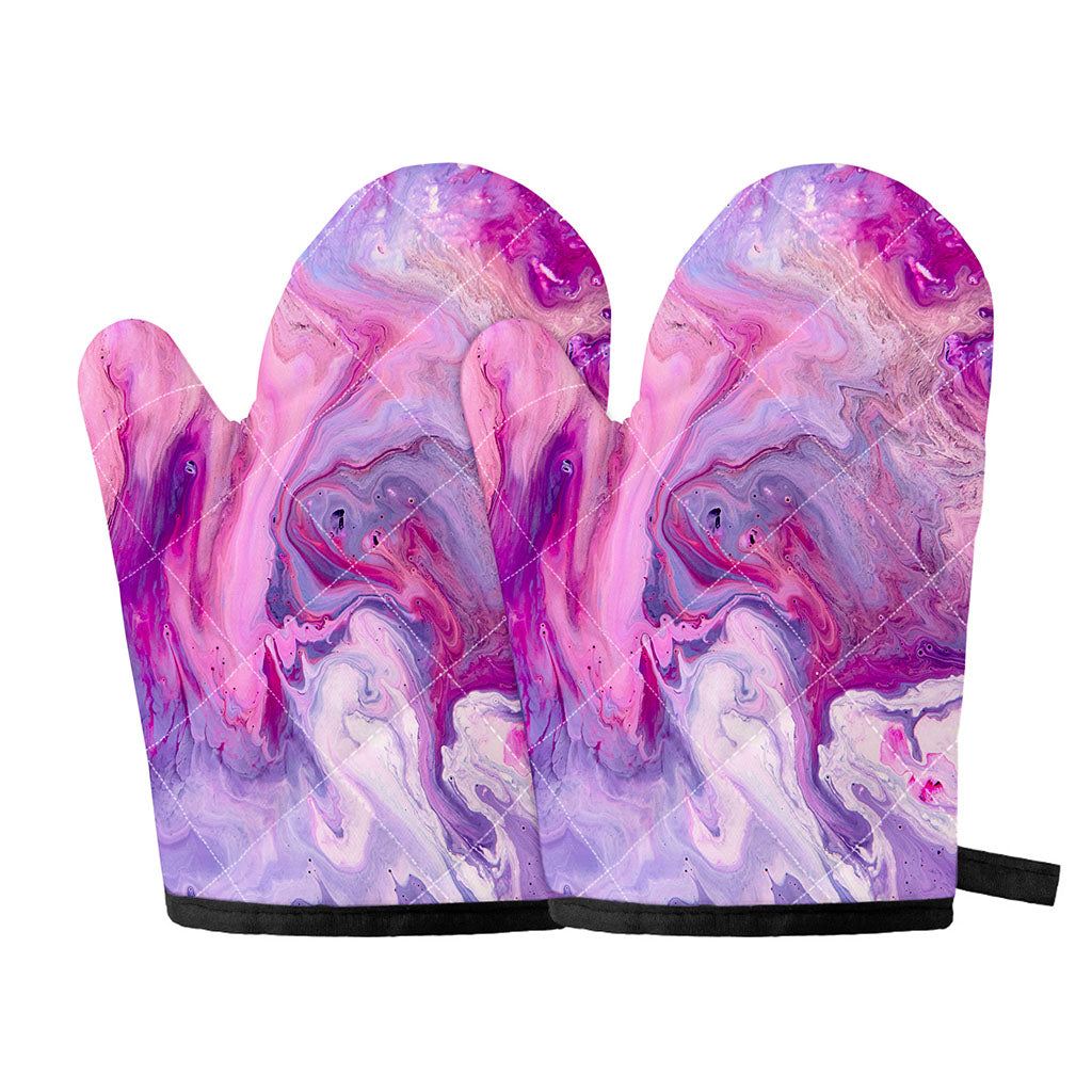 Purple Liquid Marble Print Oven Mitts