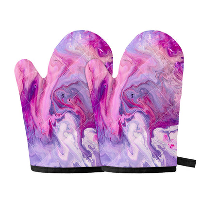 Purple Liquid Marble Print Oven Mitts