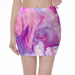 Purple Liquid Marble Print Pencil Mini Skirt