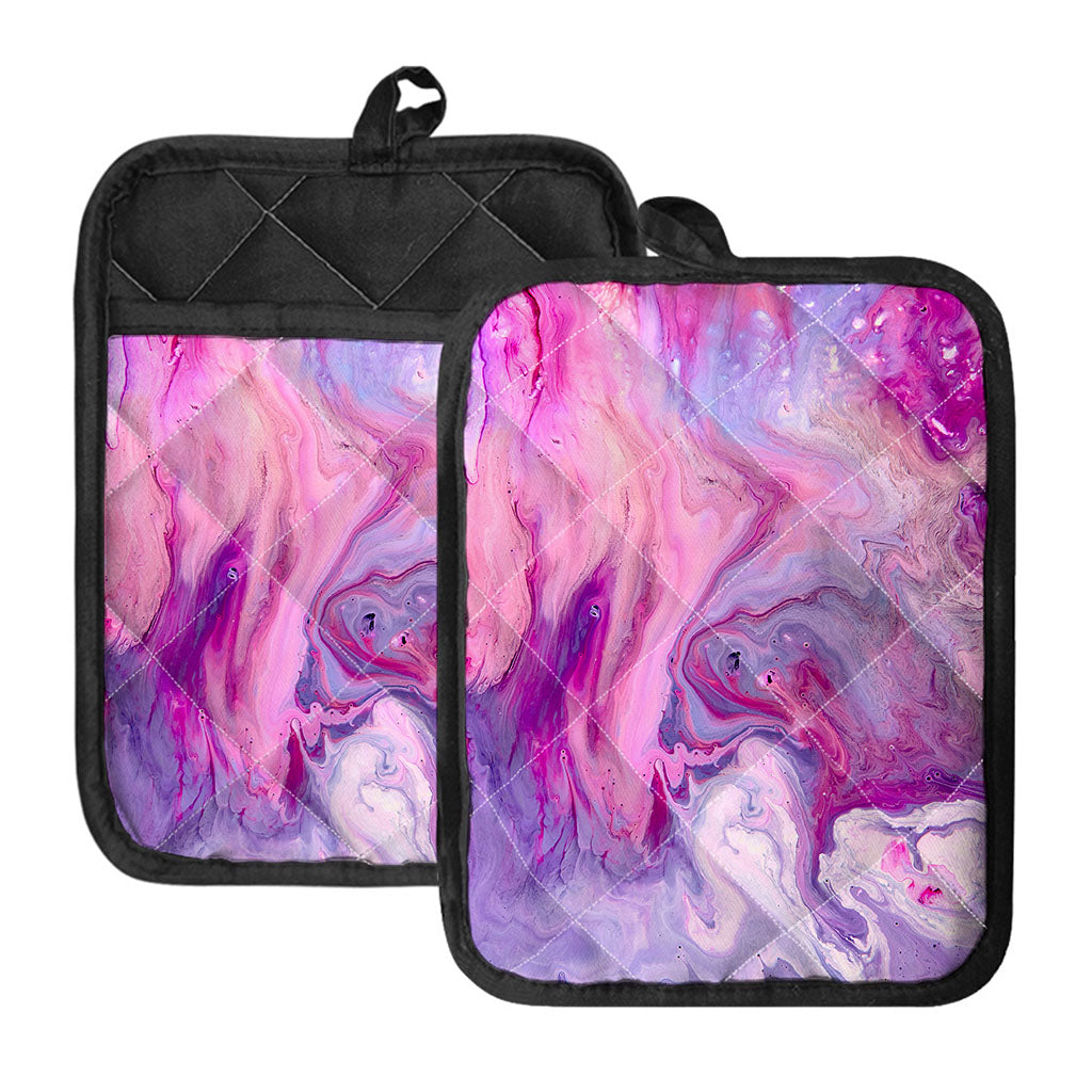 Purple Liquid Marble Print Pot Holders With Pocket