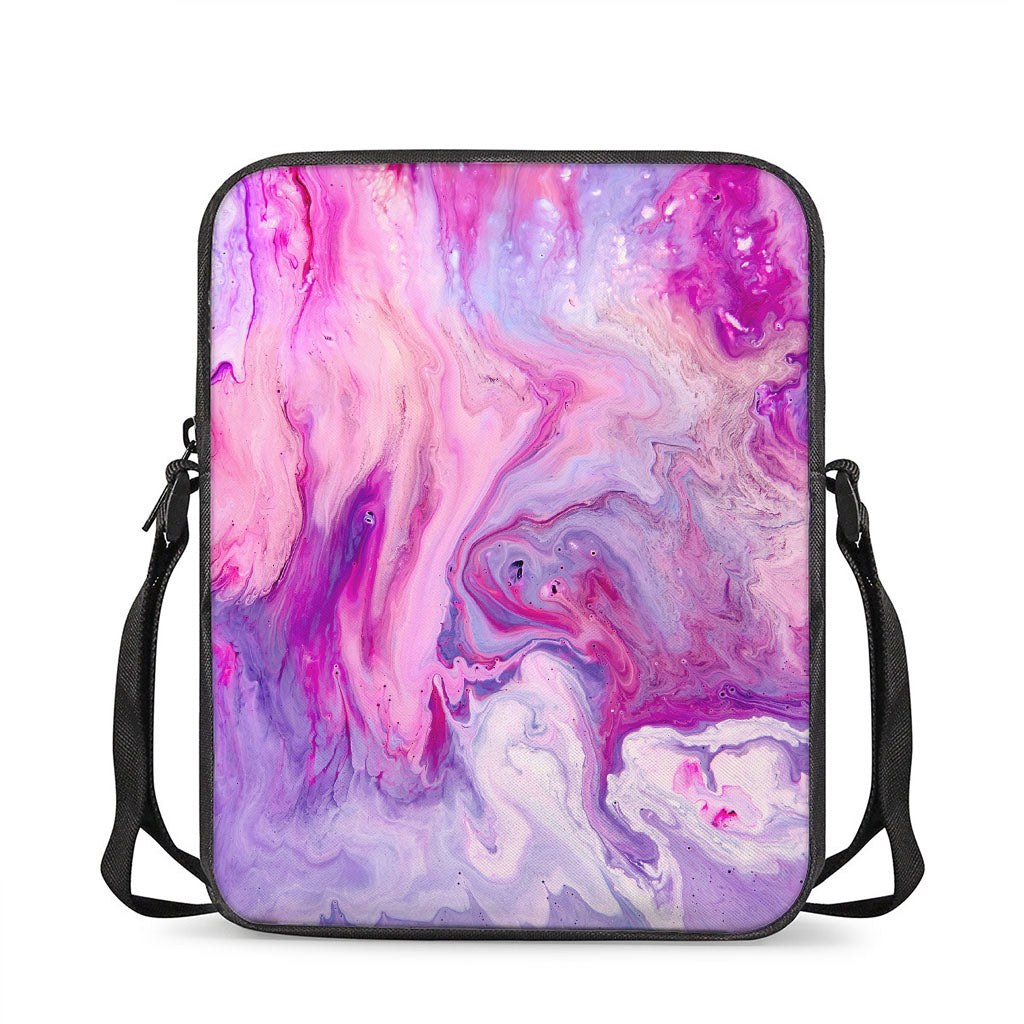 Purple Liquid Marble Print Rectangular Crossbody Bag