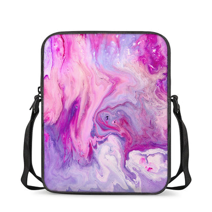 Purple Liquid Marble Print Rectangular Crossbody Bag