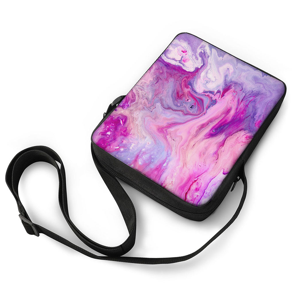 Purple Liquid Marble Print Rectangular Crossbody Bag