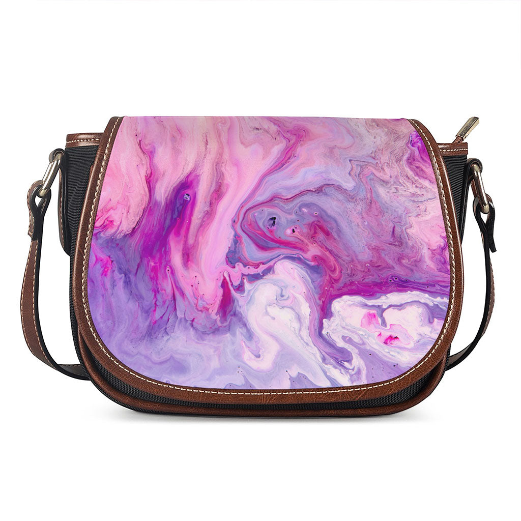 Purple Liquid Marble Print Saddle Bag