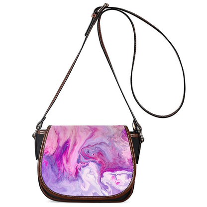Purple Liquid Marble Print Saddle Bag